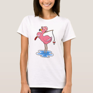 Flamingo at Fishing with Fishing rod T-Shirt