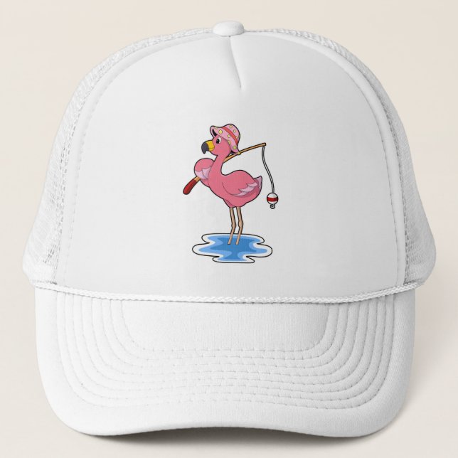 Flamingo at Fishing with Fishing rod Trucker Hat (Front)
