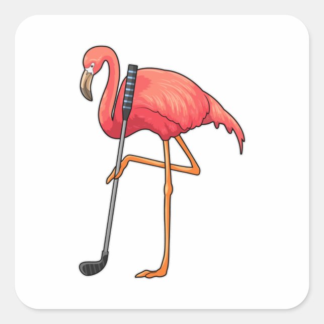 Flamingo at Golf with Golf club Square Sticker (Front)