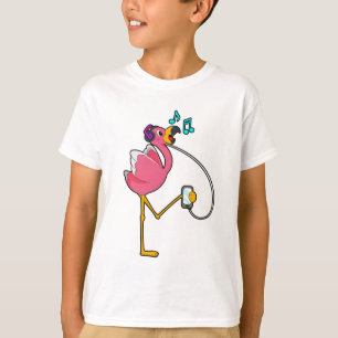 Flamingo at Music with Headphone T-Shirt