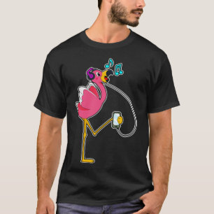 Flamingo at Music with Headphone T-Shirt
