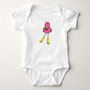 Flamingo at Raining with Rubber boots Baby Bodysuit