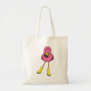 Flamingo at Raining with Rubber boots Tote Bag