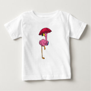 Flamingo at Raining with Umbrella Baby T-Shirt