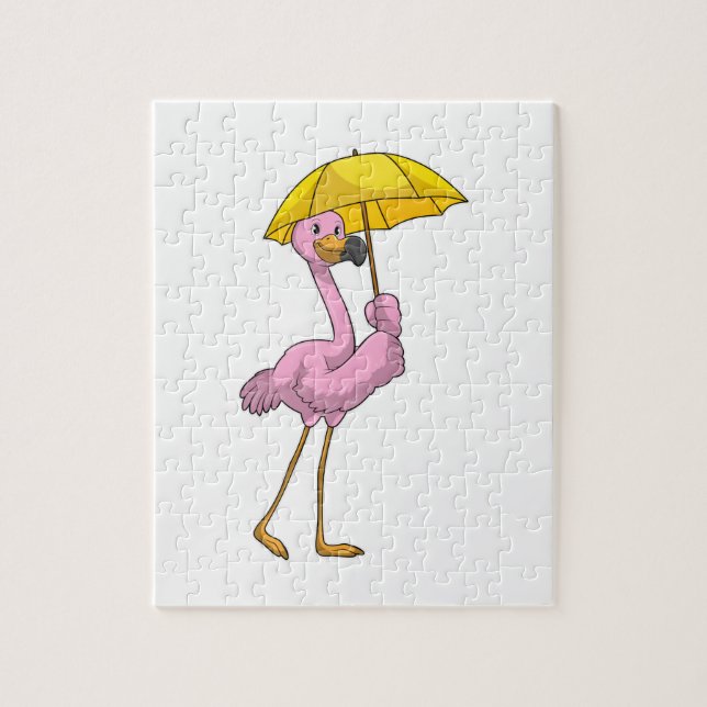Flamingo at Raining with Umbrella Jigsaw Puzzle (Vertical)