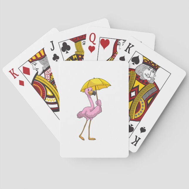 Flamingo at Raining with Umbrella Playing Cards (Back)