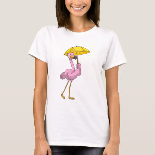 Flamingo at Raining with Umbrella T-Shirt