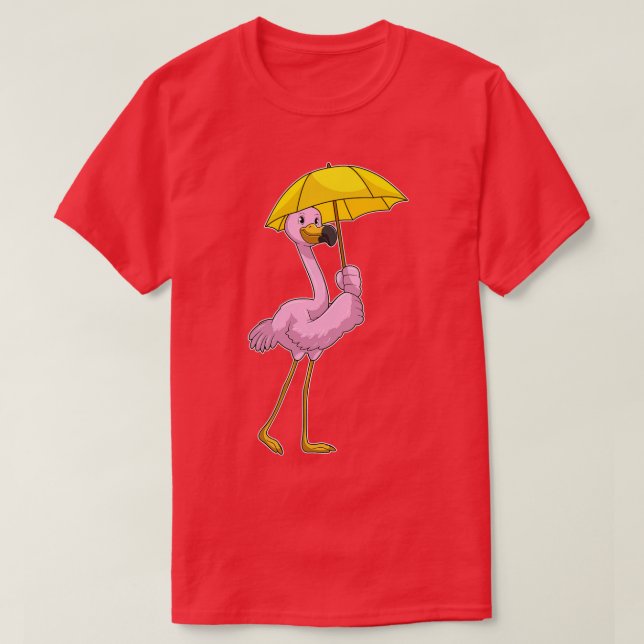 Flamingo at Raining with Umbrella T-Shirt (Design Front)