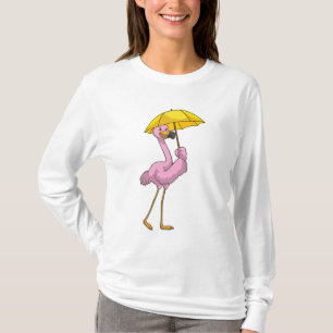 Flamingo at Raining with Umbrella T-Shirt