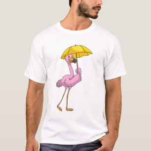Flamingo at Raining with Umbrella T-Shirt