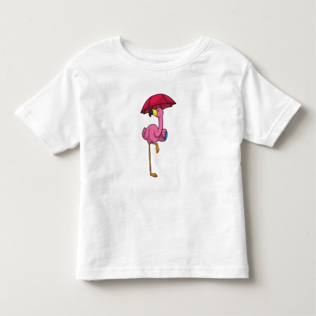 Flamingo at Raining with Umbrella Toddler T-Shirt (Front)