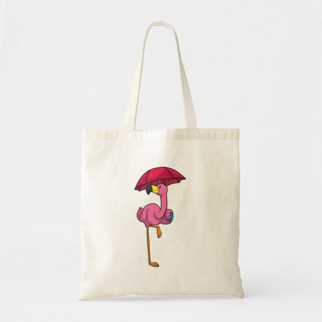 Flamingo at Raining with Umbrella Tote Bag (Front)