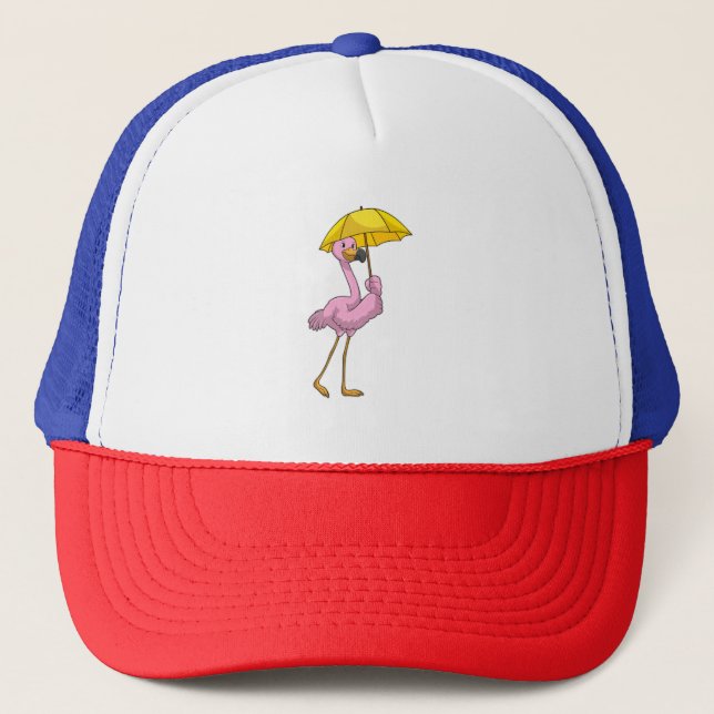 Flamingo at Raining with Umbrella Trucker Hat (Front)