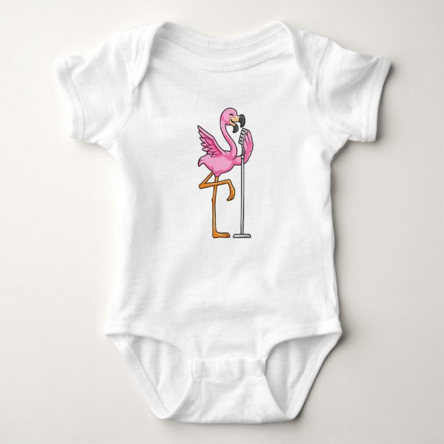 Flamingo at Singing with Microphone Baby Bodysuit (Front)