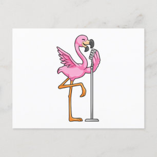 Flamingo at Singing with Microphone Postcard