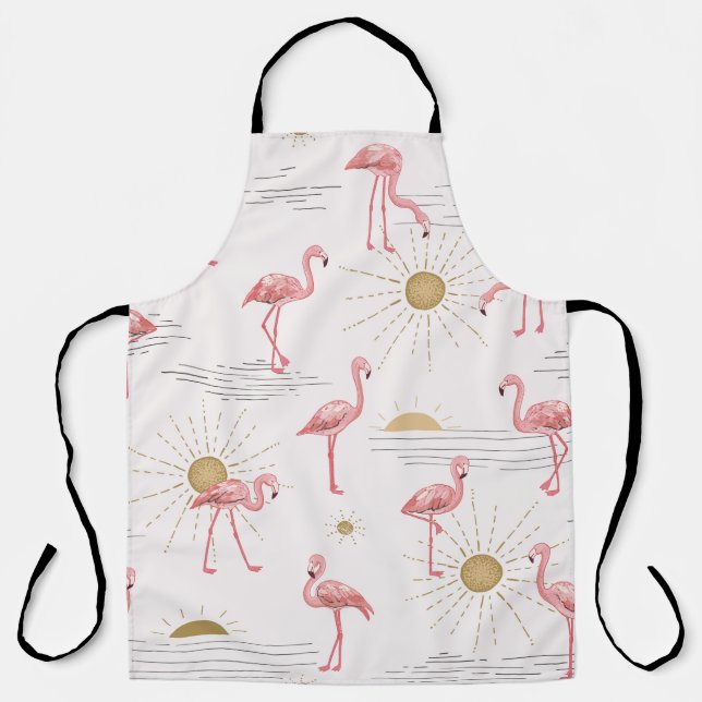 Flamingo at sunset hand drawn seamless doodle patt apron (Front)