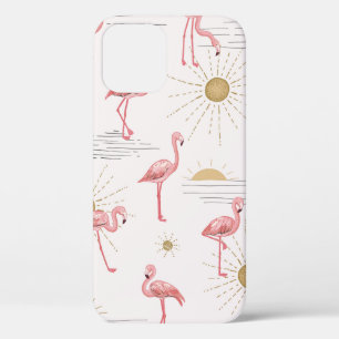 Flamingo at sunset hand drawn seamless doodle patt iPhone 12 case