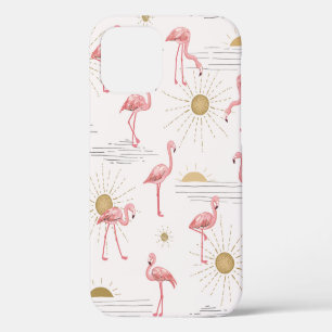 Flamingo at sunset hand drawn seamless doodle patt iPhone 12 case