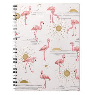 Flamingo at sunset hand drawn seamless doodle patt notebook