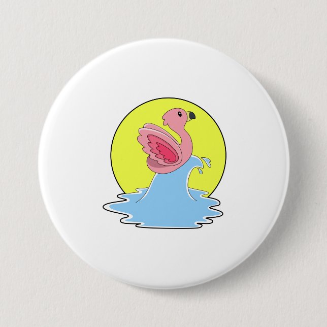 Flamingo at Surfing on Water 7.5 Cm Round Badge (Front)