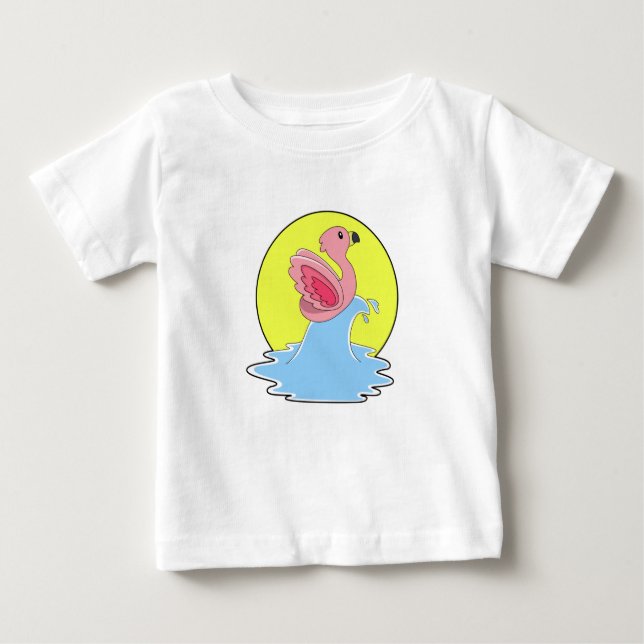 Flamingo at Surfing on Water Baby T-Shirt (Front)