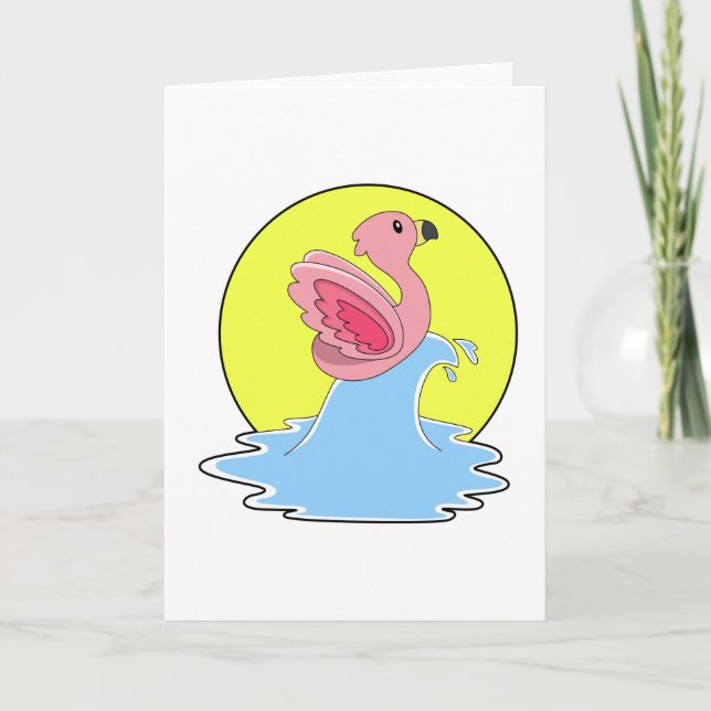 Flamingo at Surfing on Water Card (Front)