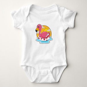 Flamingo at Swimming with Lifebuoy Baby Bodysuit