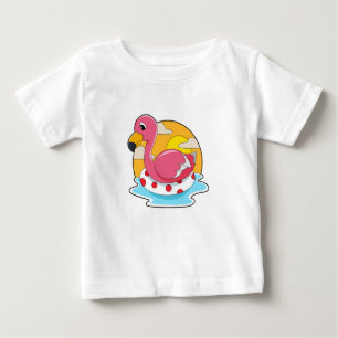 Flamingo at Swimming with Lifebuoy Baby T-Shirt