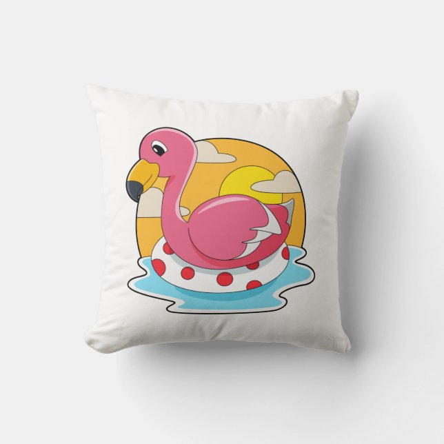 Flamingo at Swimming with Lifebuoy Cushion (Front)
