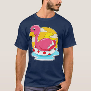 Flamingo At Swimming With Lifebuoy  T-Shirt