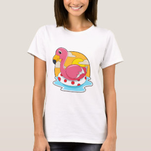 Flamingo at Swimming with Lifebuoy T-Shirt