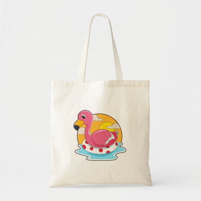 Flamingo at Swimming with Lifebuoy Tote Bag (Front)