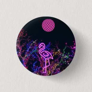 Flamingo at the dance party. 3 cm round badge