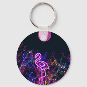Flamingo at the dance party. key ring