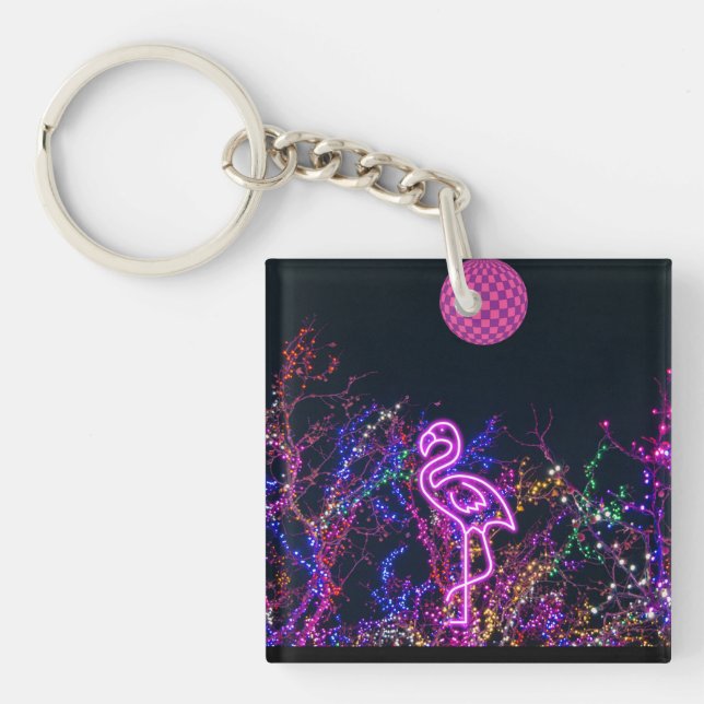 Flamingo at the dance party. key ring (Front)