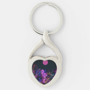 Flamingo at the dance party. key ring