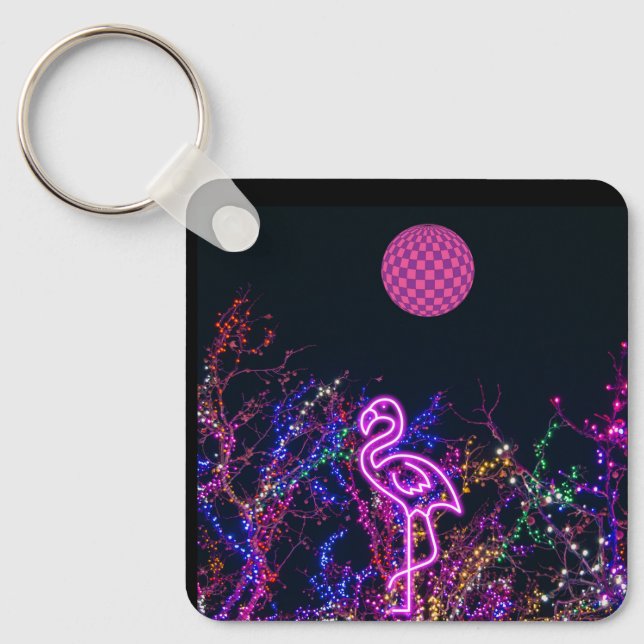 Flamingo at the dance party. key ring (Front)