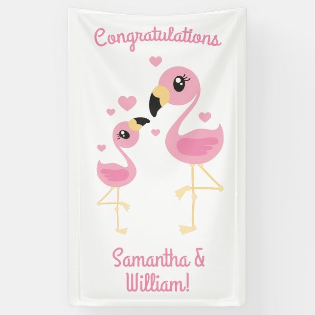 Flamingo Baby Shower Cute Tropical Banner (Vertical)