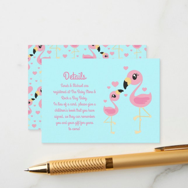 Flamingo Baby Shower Cute Tropical Enclosure Card (Front/Back In Situ)