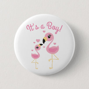 Flamingo Baby Shower Cute Tropical It's a Boy 6 Cm Round Badge
