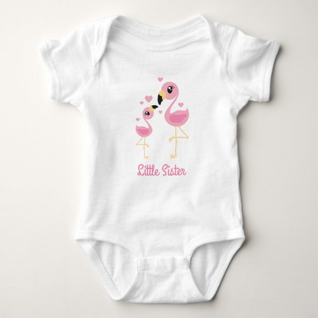 Flamingo Baby Shower Cute Tropical Little Sister Baby Bodysuit (Front)