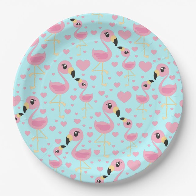 Flamingo Baby Shower Cute Tropical Paper Plate (Front)