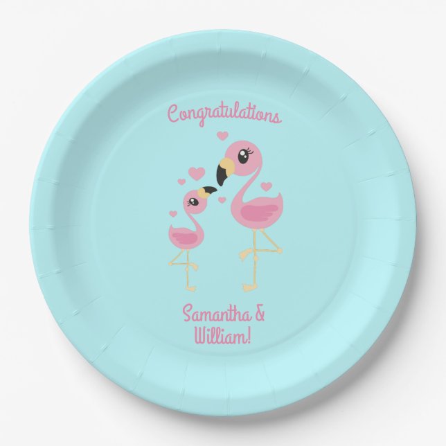 Flamingo Baby Shower Cute Tropical Paper Plate (Front)