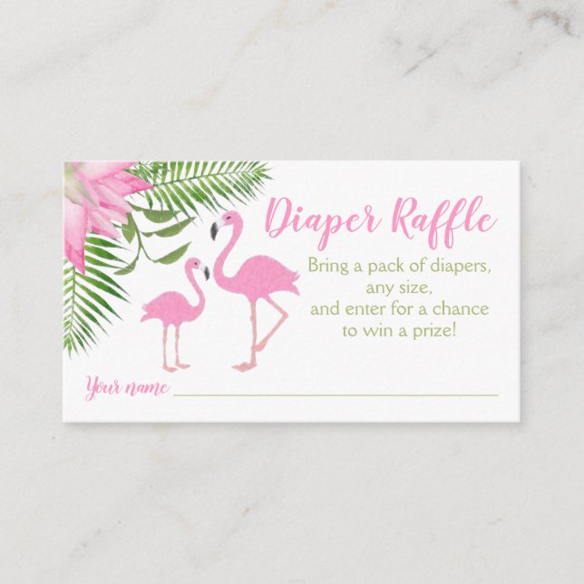 Flamingo Baby Shower Diaper Raffle Ticket Enclosure Card (Front)