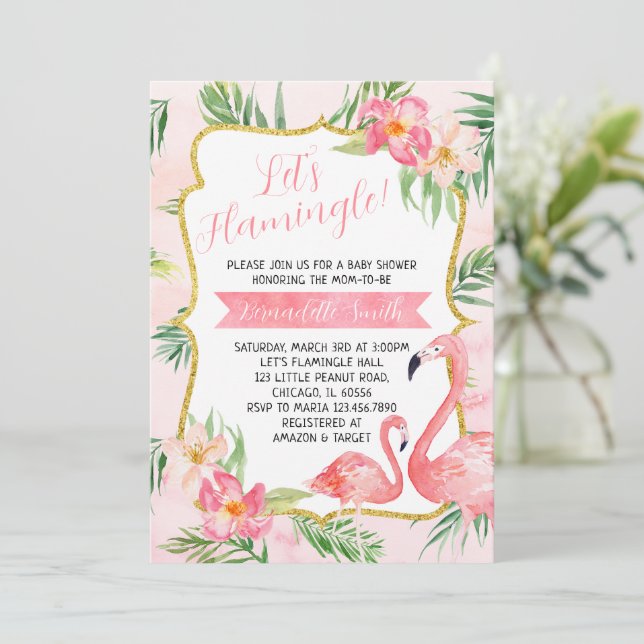 Flamingo Baby Shower Invitation (Standing Front)