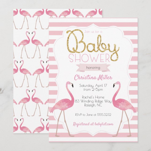 Flamingo Baby Shower Invitation (Front/Back)