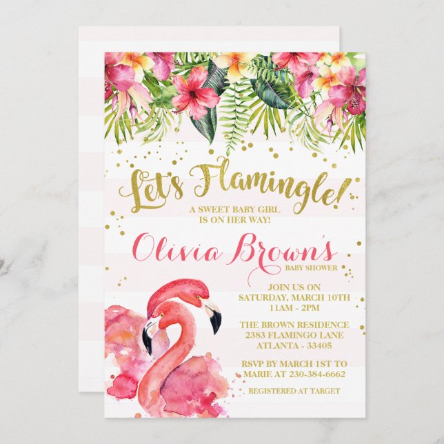 Flamingo Baby Shower Invitation Let's Flamingle (Front/Back)