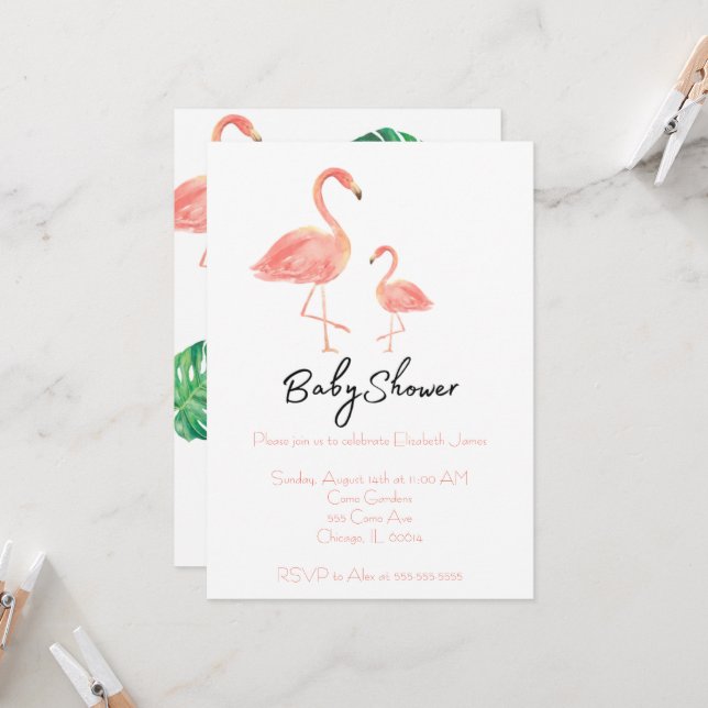 Flamingo Baby Shower Invites (Front/Back In Situ)