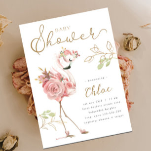 Flamingo Baby Shower, Modern Floral Pink Flamingo Invitation