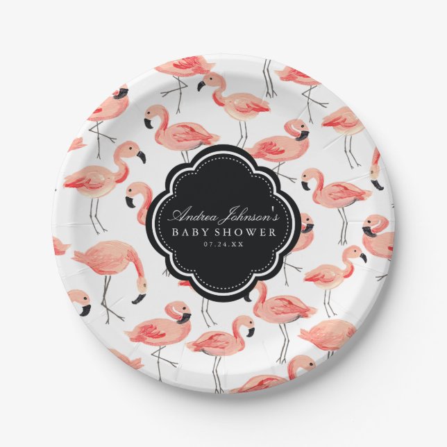 Flamingo Baby Shower Paper Plate (Front)